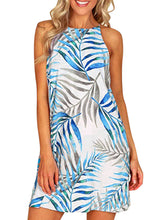 Women  Sleeveless Halter Leaves Printed Hawaii Summer Mini Dress